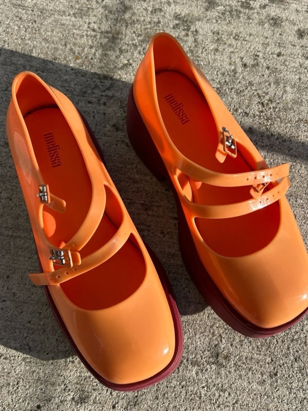Melissa  Farah Orange Double-Strap Mary Jane Platform Shoes